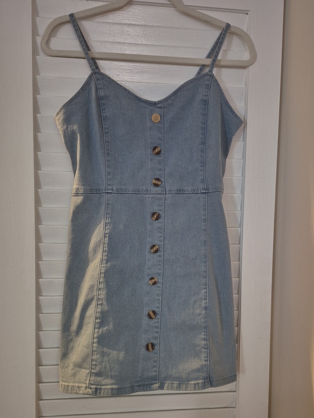 Light Blue Denim Faux Button-Front Zip-up Back Mini Dress